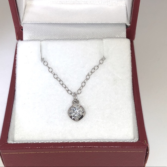 Solid Stamped 14K White Gold Natural Round Cut Diamond Solitaire Charm Necklace - Picture 7 of 17